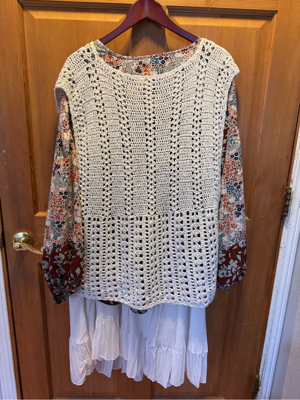 BOHO inspired Cream Crochet Openwork Knit Vest- may be hand made - Picture 3 of 16